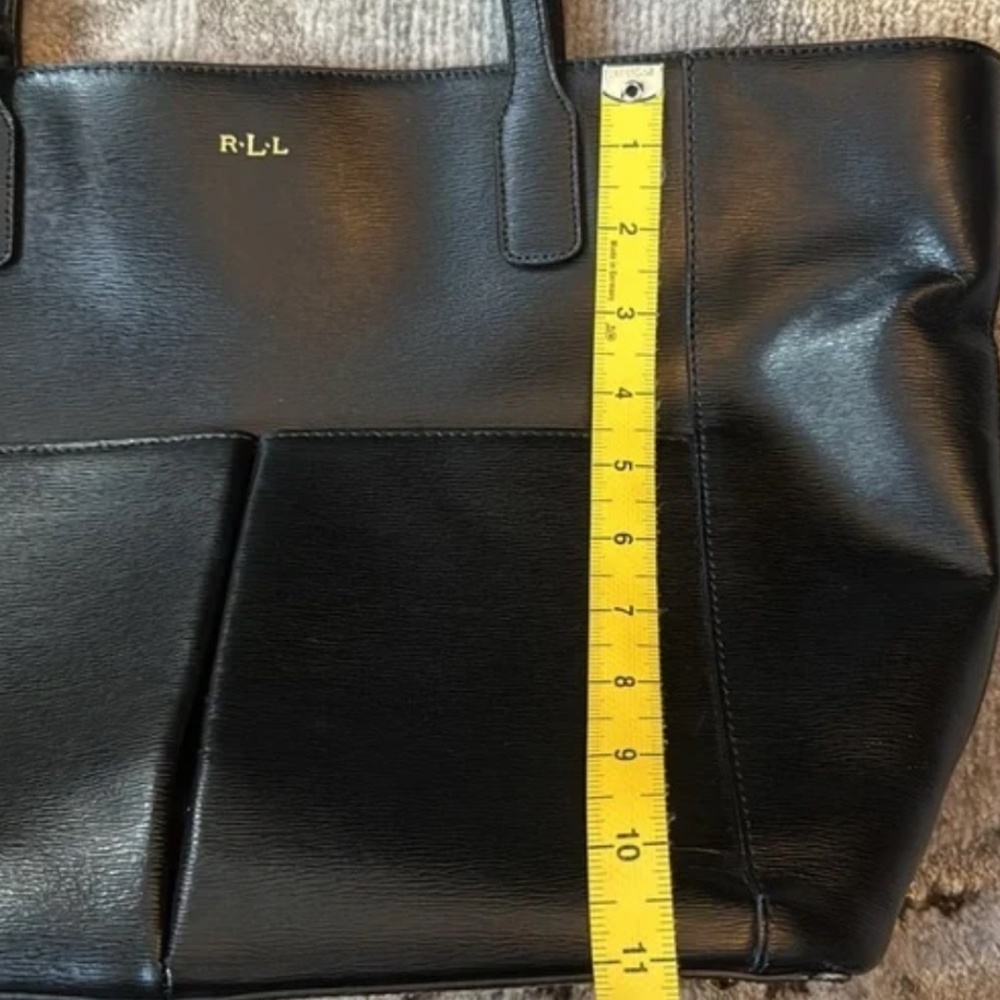 Lauren Ralph Lauren Black Leather Shoulder Tote with Front Pockets - Picture 10 of 11